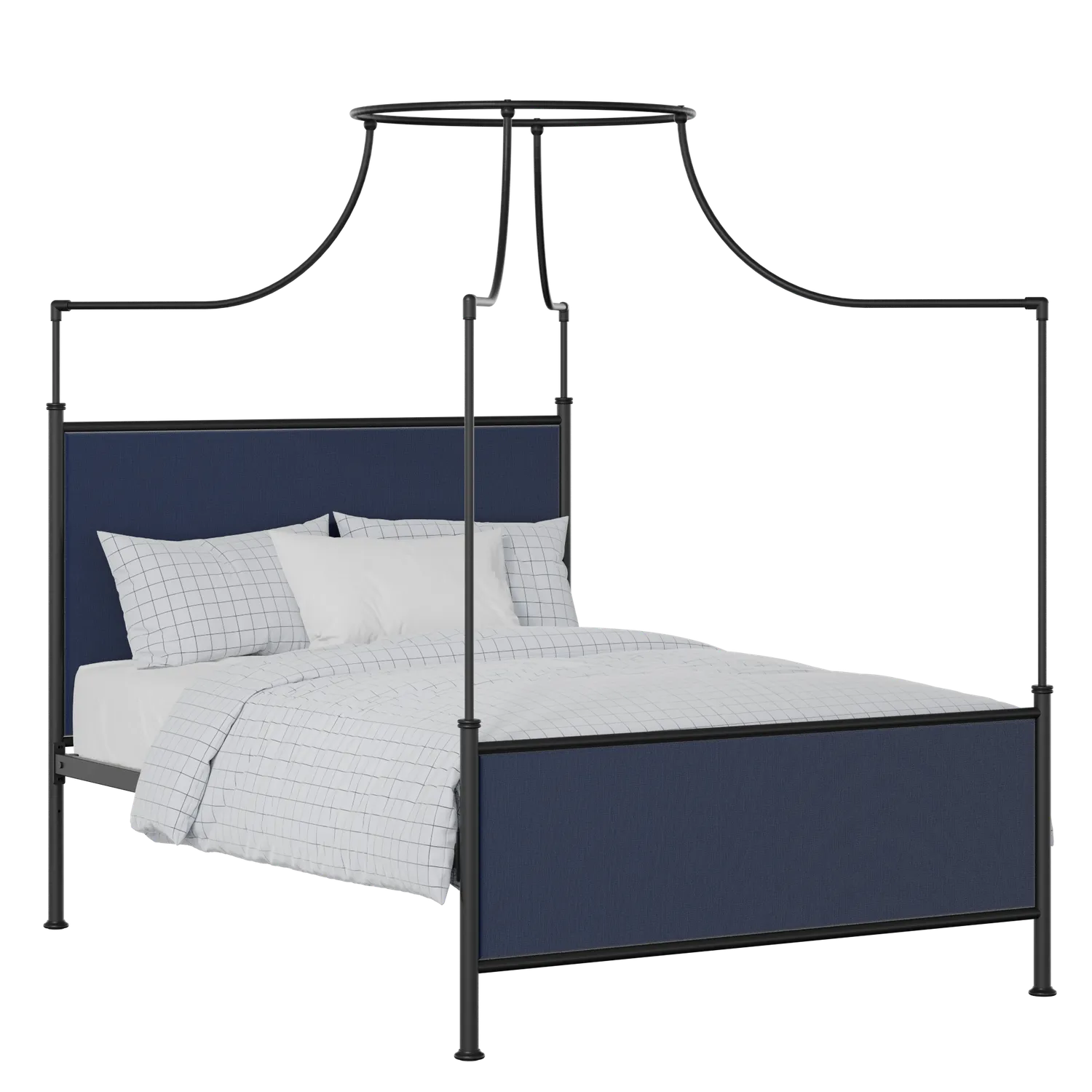 Waterloo cama de metal en negro con tela azul