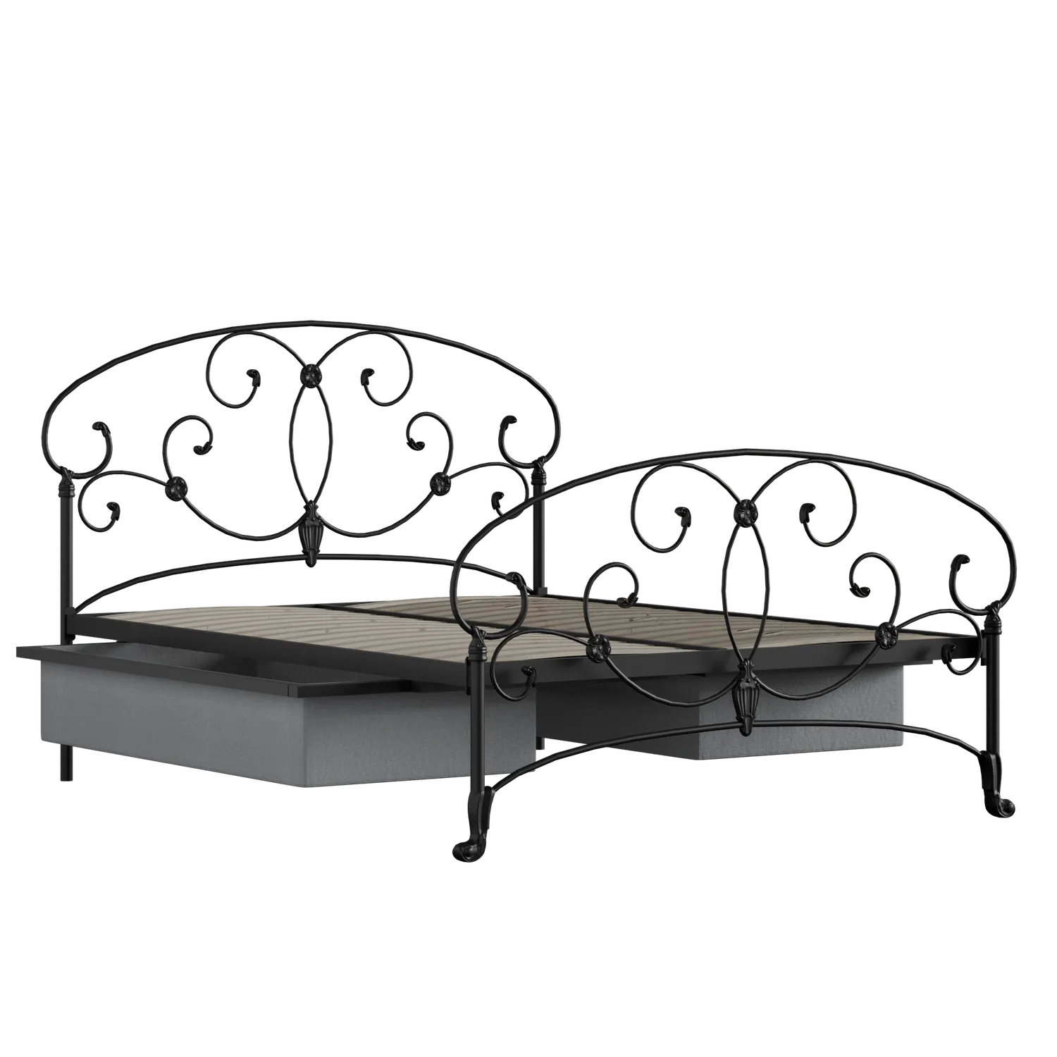 Arigna iron/metal bed in black with drawers