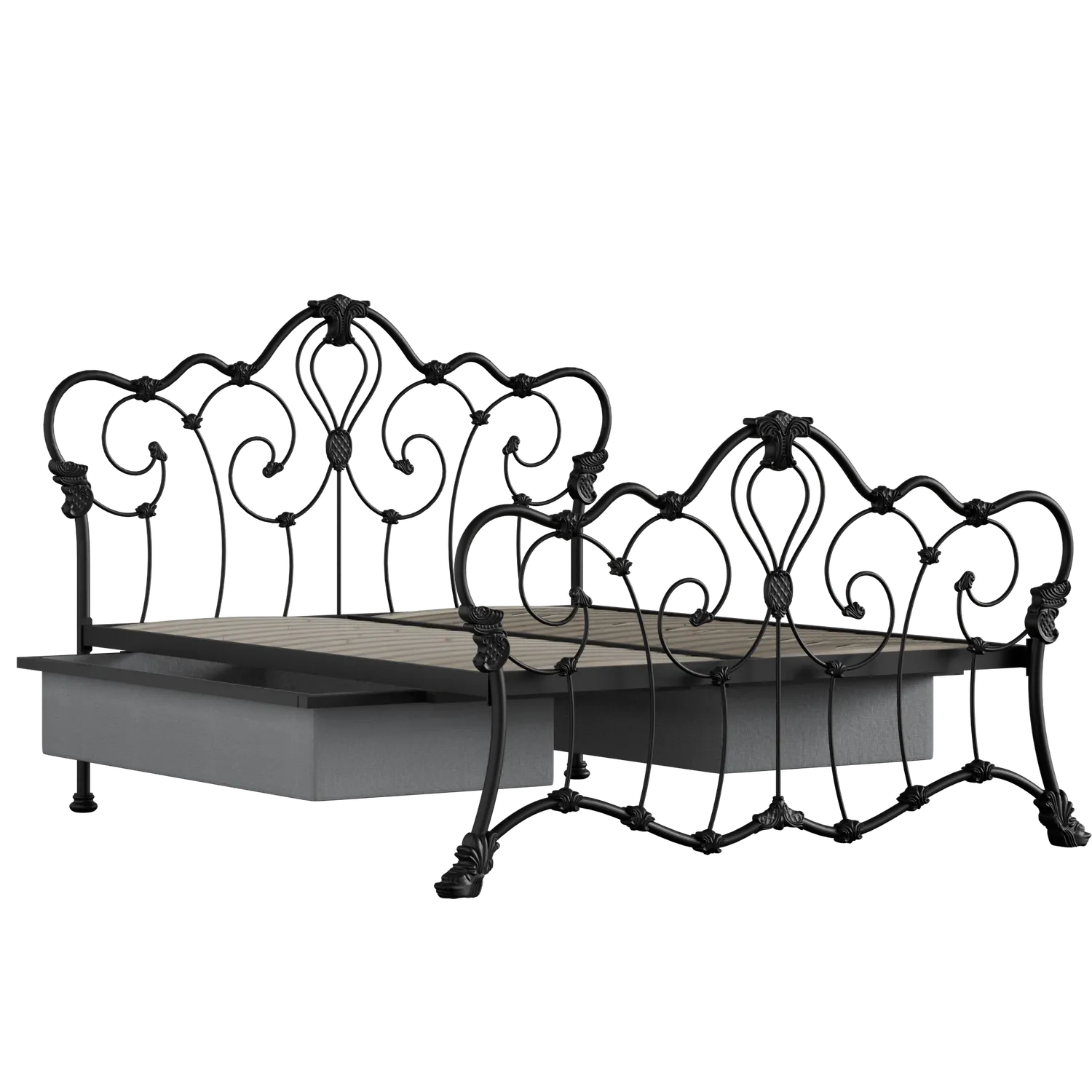 Athalone cama de metal en negro con cajones