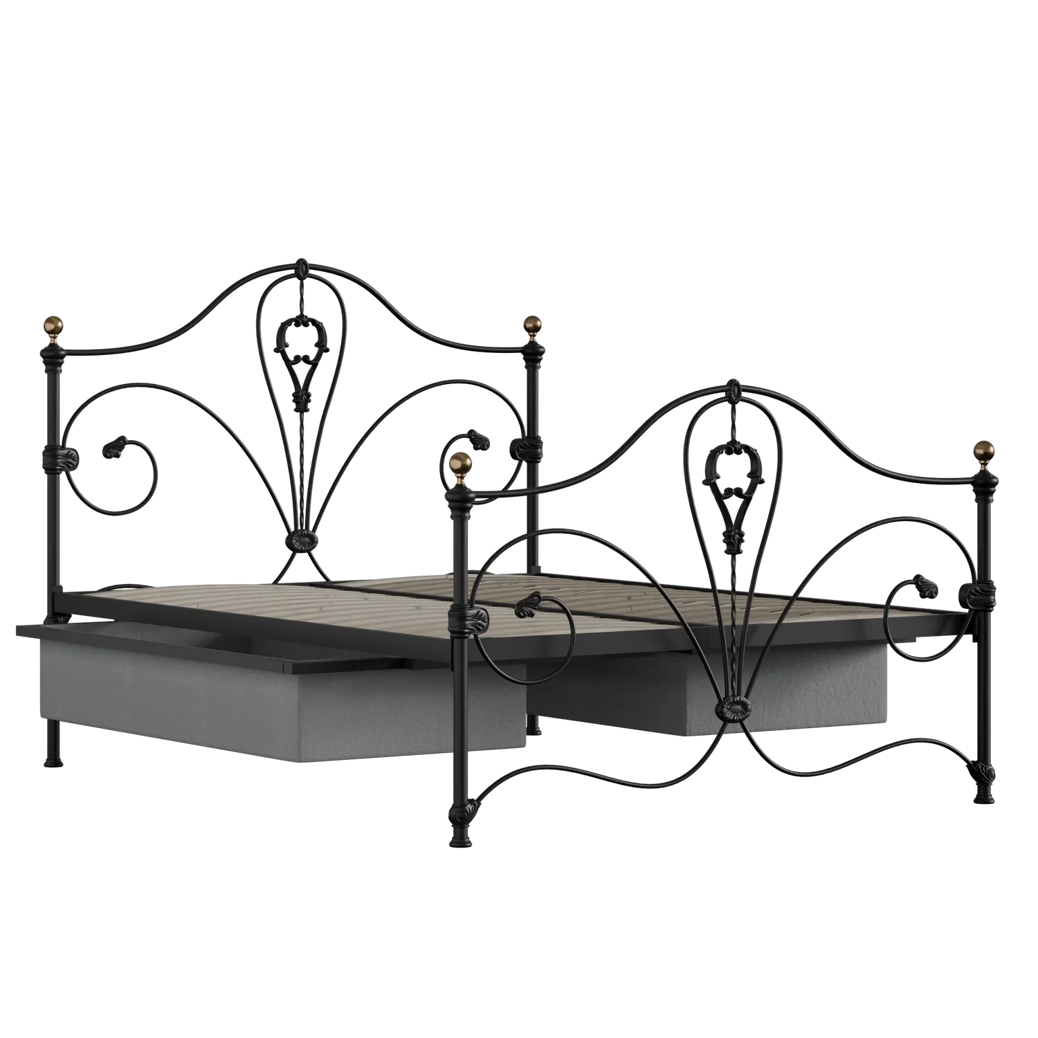Melrose iron/metal bed in black with drawers