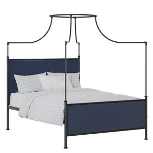 Waterloo cama de metal en negro con tela azul - Thumbnail